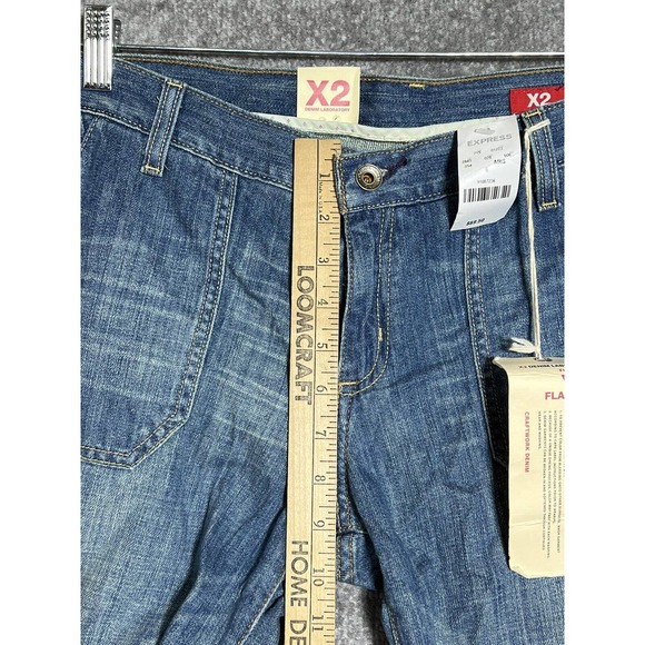 Express X2 Slim Fit W11 Flare Leg Jeans Womens Size 6 Blue Denim Patch Pocket - Picture 12 of 14